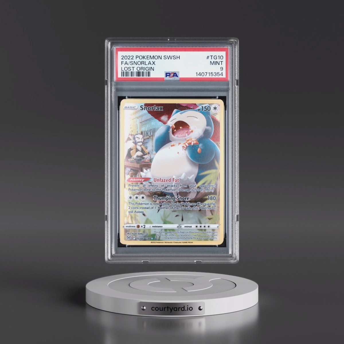 2022 Pokémon Sword & Shield Lost Origin #TG10 Snorlax - Full Art (PSA 9 MINT)