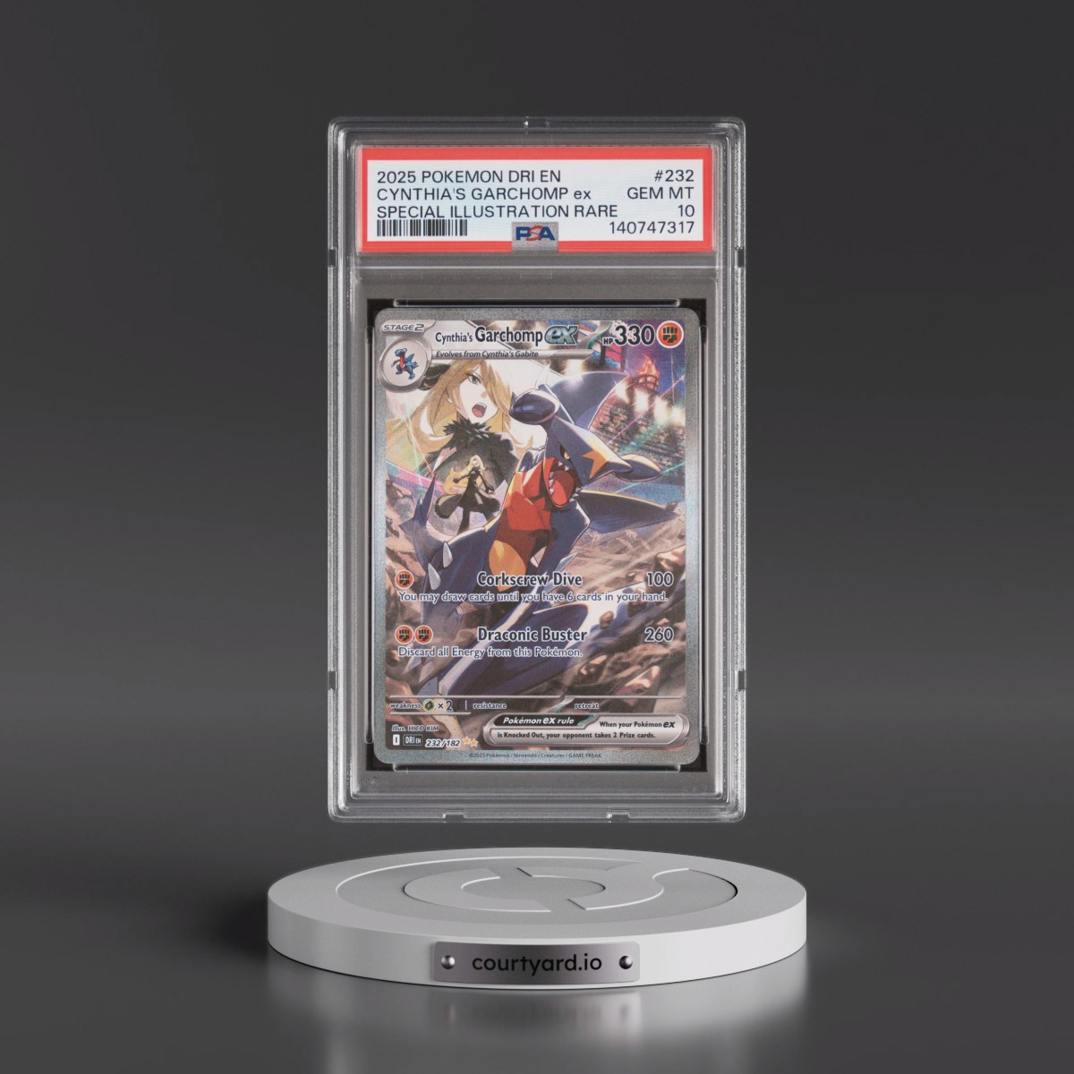 2025 Pokémon Dri EN-Destined Rivals #232 Cynthia's Garchomp EX - Holo Special Illustration Rare (PSA 10 GEM MINT)