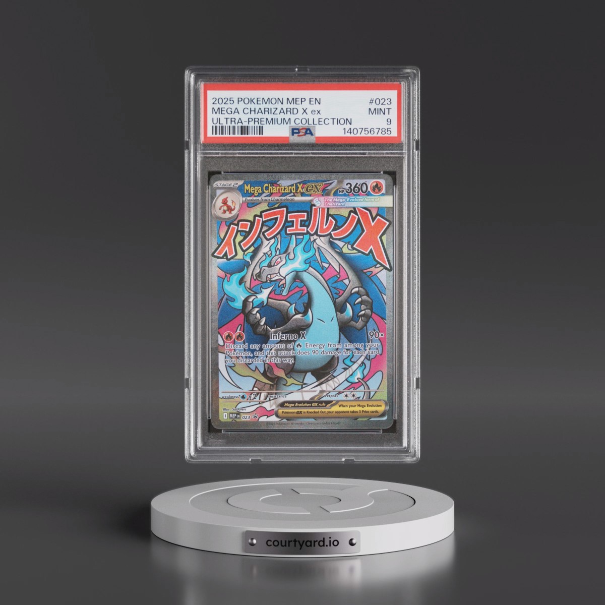 2025 Pokémon Mep EN-Me Black Star Promo #023 Mega Charizard X EX - Holo Mega Charizard X EX Ultra-Premium Collection (PSA 9 MINT)
