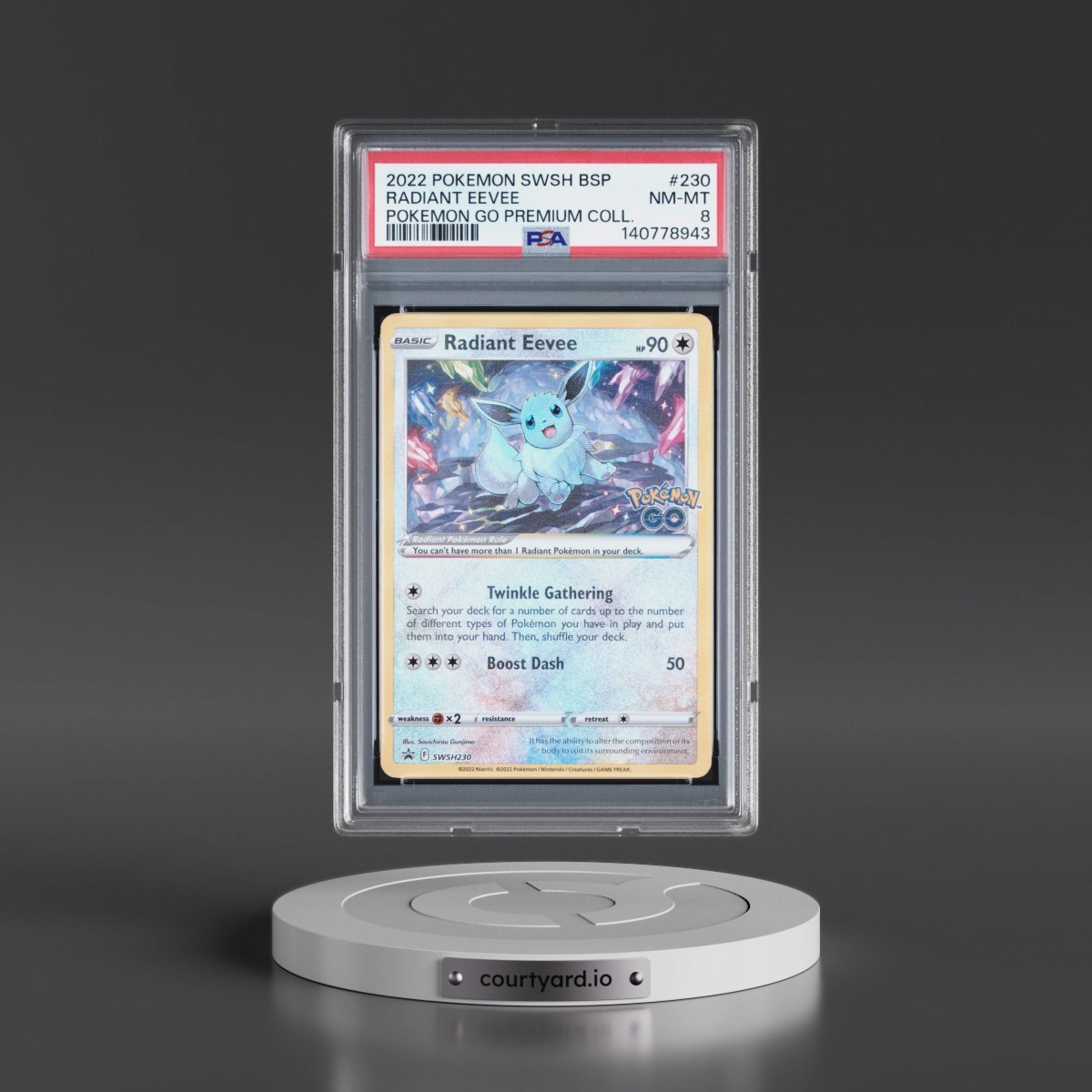 2022 Pokémon Swsh Black Star Promo #230 Radiant Eevee - Holo Pokemon Go Premium Collection Radiant Eevee (PSA 8 NM-MT)