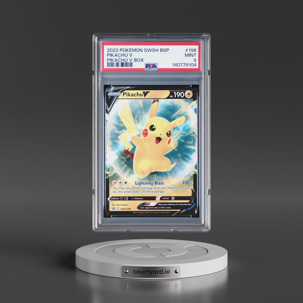 2022 Pokémon Swsh Black Star Promo #198 Pikachu V - Holo Pikachu V Box (PSA 9 MINT)