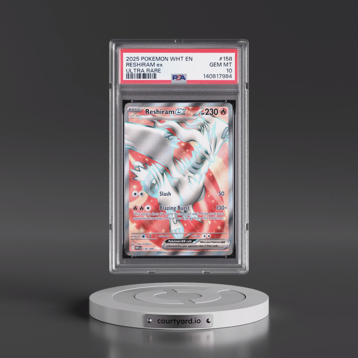 2025 Pokémon Wht EN-White Flare #158 Reshiram EX - Holo Ultra Rare (PSA 10 GEM MINT)
