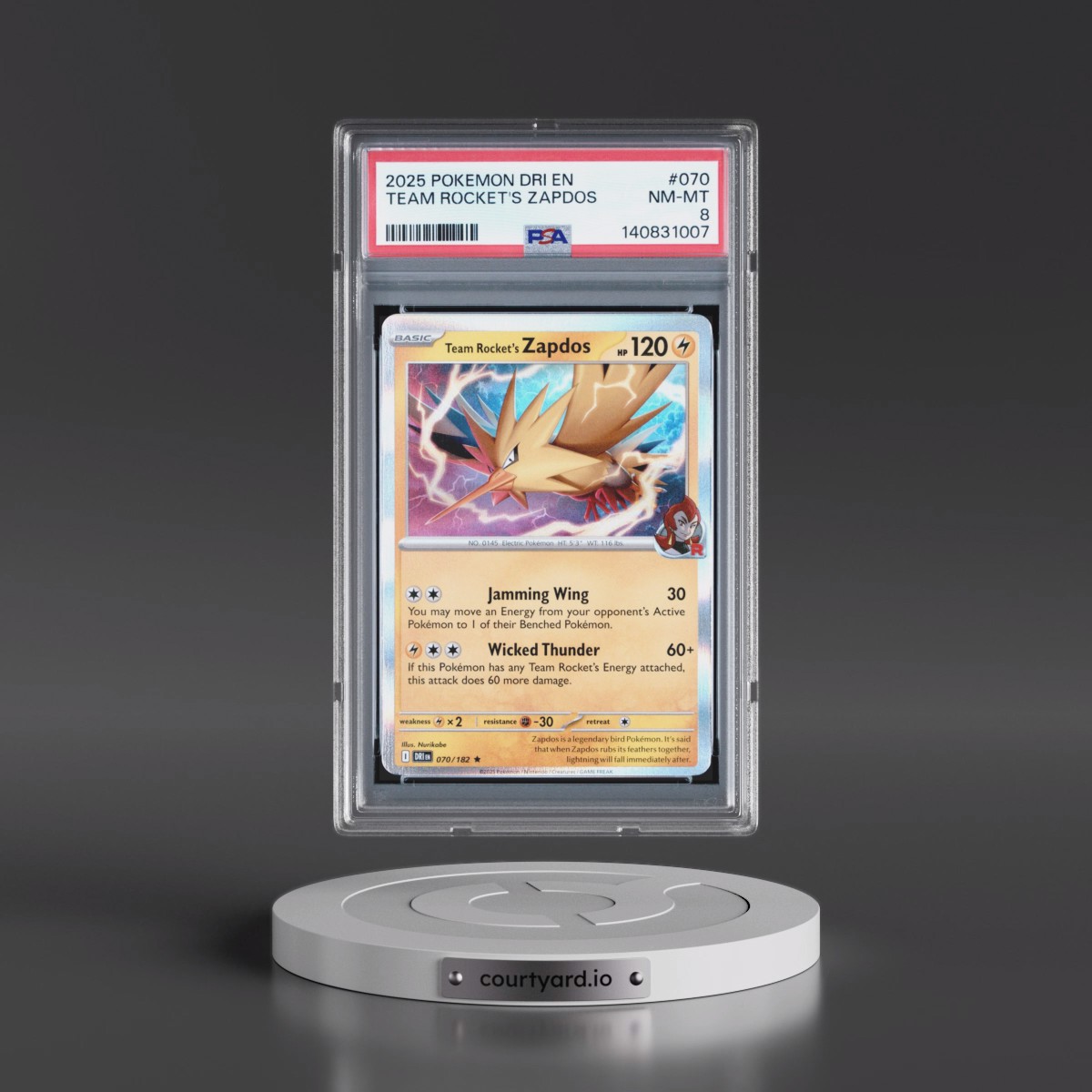 2025 Pokémon Dri EN-Destined Rivals #070 Team Rocket's Zapdos (PSA 8 NM-MT)
