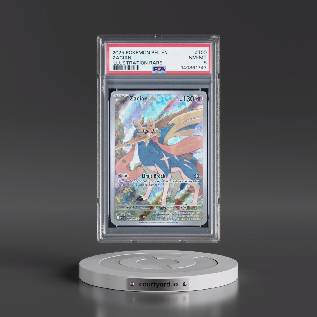 2025 Pokémon Pfl EN-Phantasmal Flames #100 Zacian - Illustration Rare (PSA 8 NM-MT)