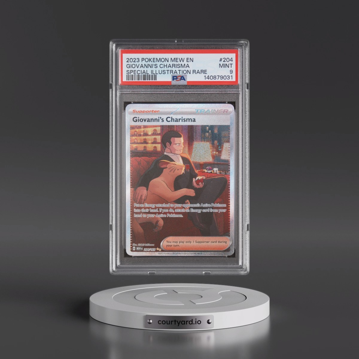 2023 Pokémon Mew EN-151 #204 Giovanni's Charisma - Special Illustration Rare (PSA 9 MINT)