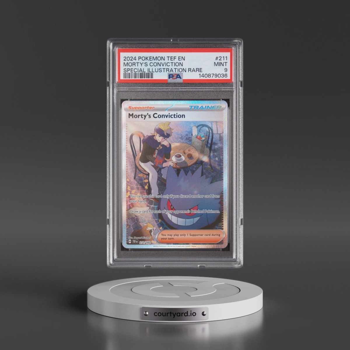 2024 Pokémon Tef EN-Temporal Forces #211 Morty's Conviction - Special Illustration Rare (PSA 9 MINT)