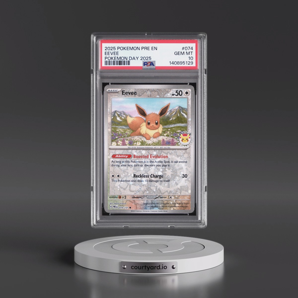 2025 Pokémon Pre EN-Prismatic Evolutions #074 Eevee - Pokemon Day 2025 (PSA 10 GEM MINT)