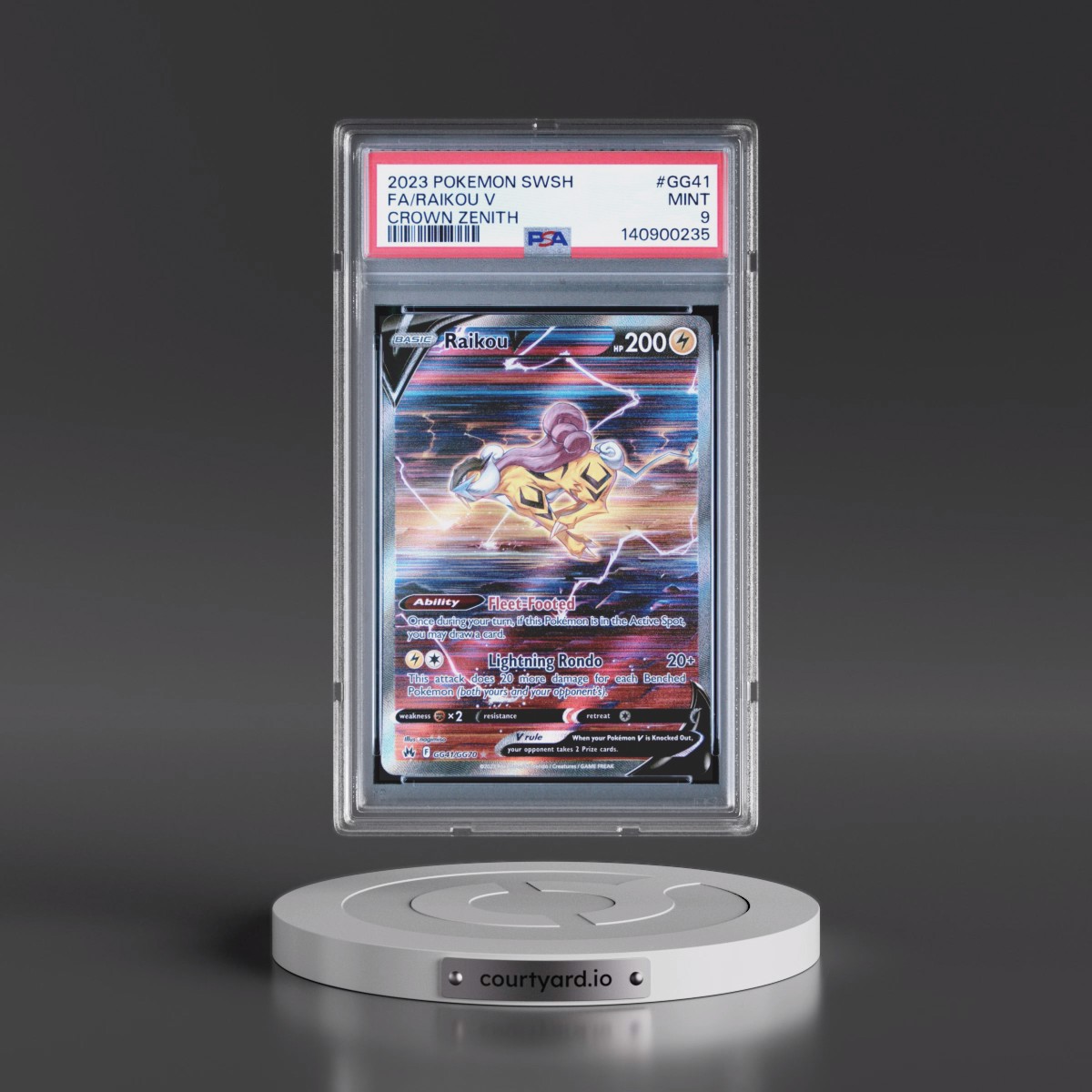 2023 Pokémon Sword and Shield Crown Zenith #GG41 Raikou V - Holo Full Art (PSA 9 MINT)