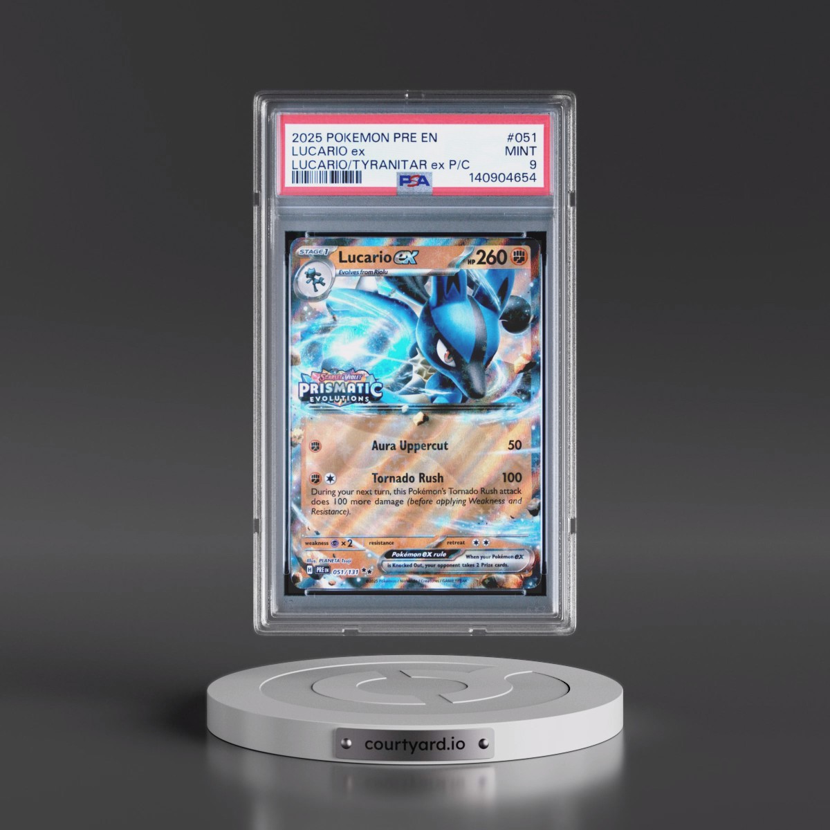 2025 Pokémon Pre EN-Prismatic Evolutions #051 Lucario EX - Holo Lucario EX & Tyranitar EX Premium Collection (PSA 9 MINT)