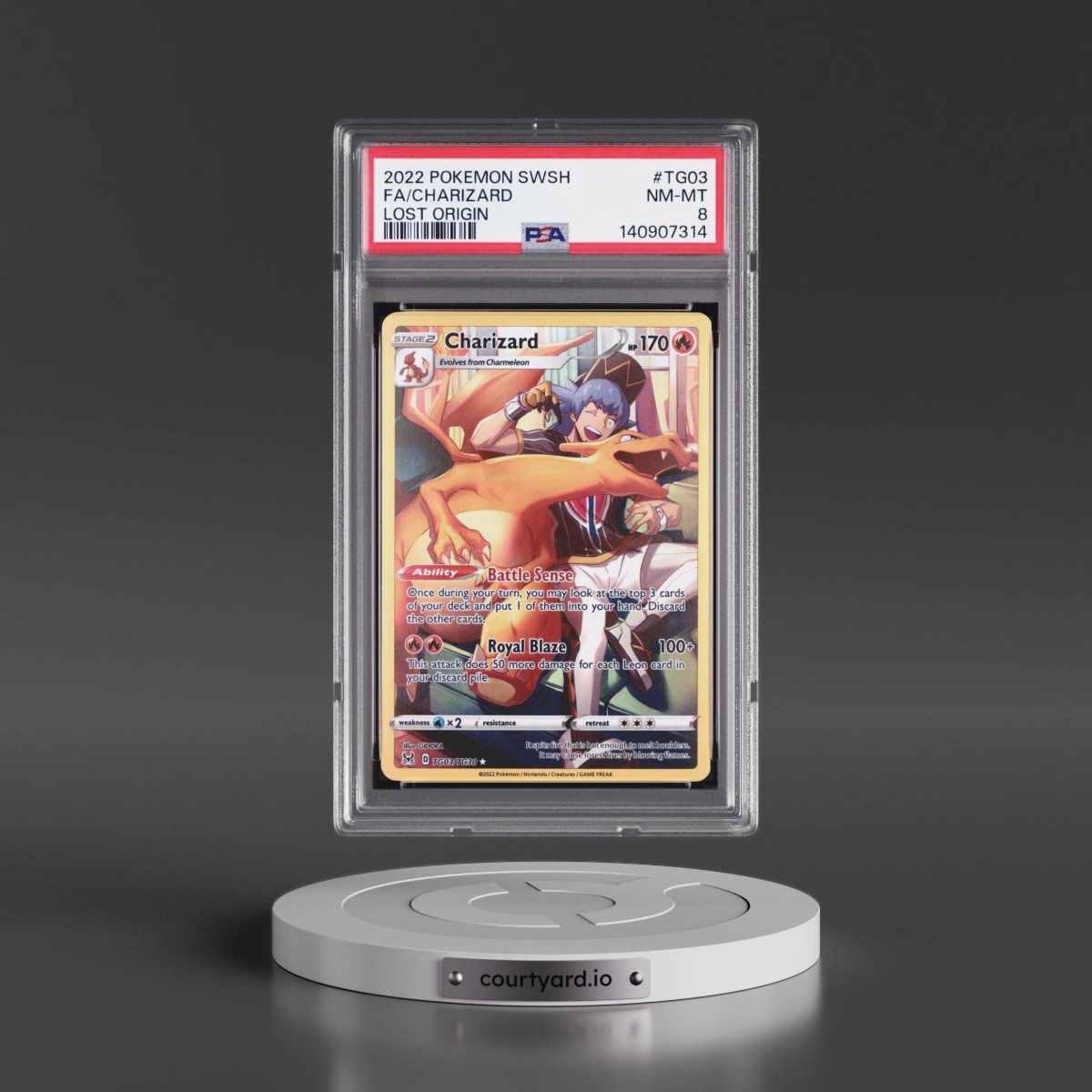 2022 Pokémon Sword & Shield Lost Origin #TG03 Charizard - Full Art (PSA 8 NM-MT)