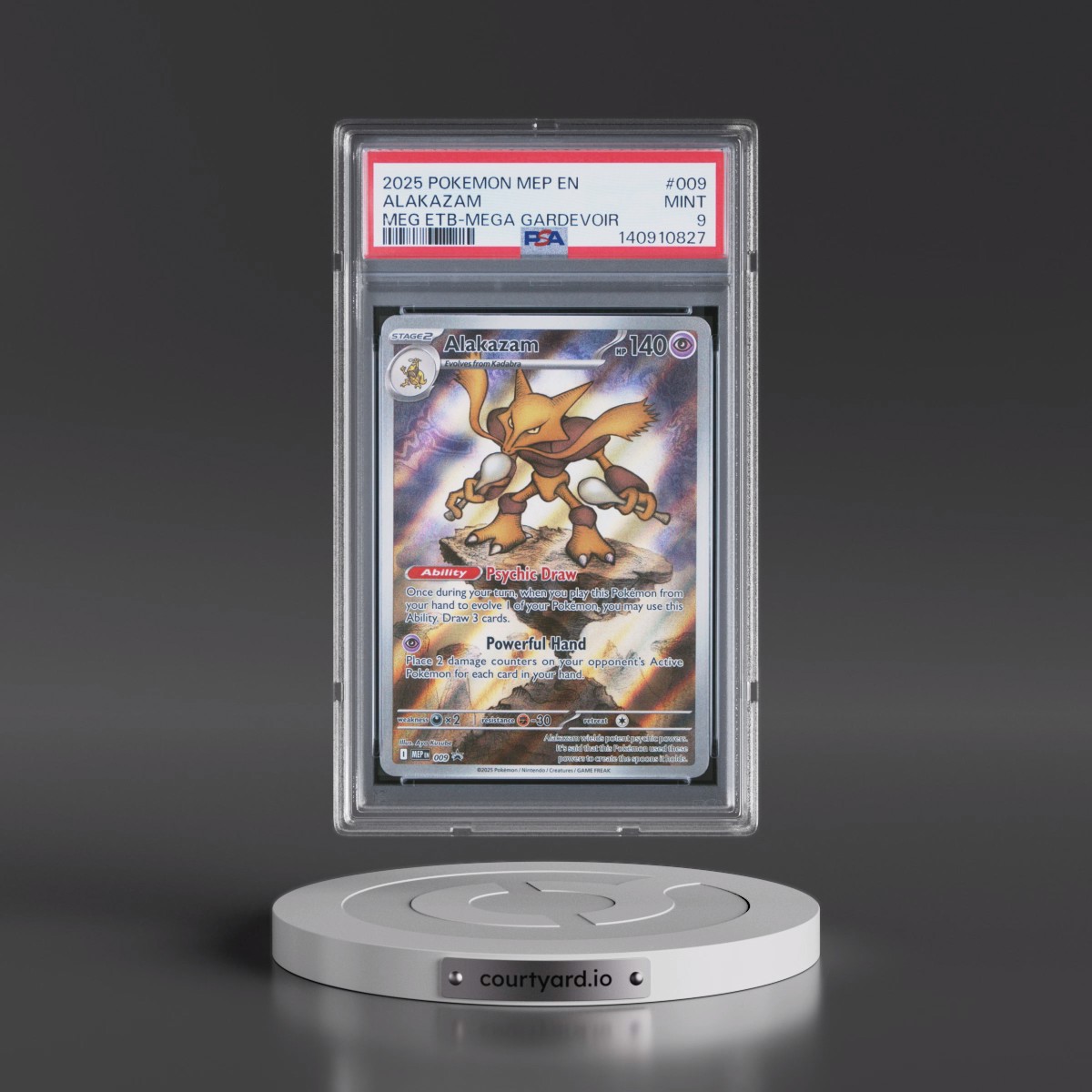 2025 Pokémon Mep EN-Me Black Star Promo #009 Alakazam - Mega Evolution Elite Trainer Box-Mega Gardevoir (PSA 9 MINT)