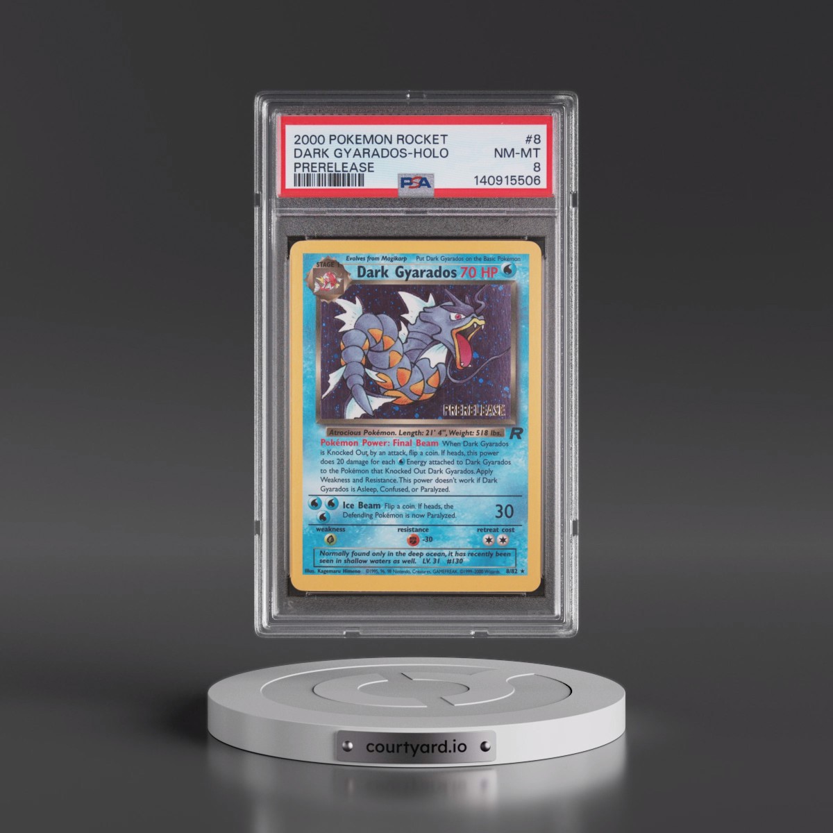 2000 Pokémon Rocket #8 Dark Gyarados - Holo Prerelease (PSA 8 NM-MT)
