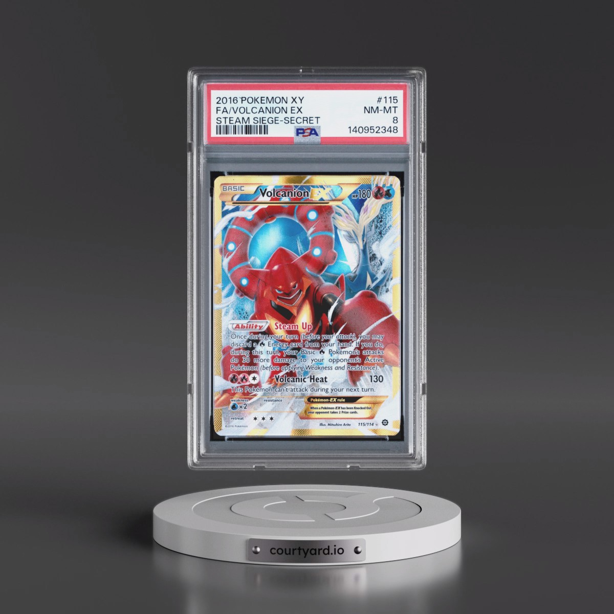 2016 Pokémon XY Steam Siege #115 Volcanion EX - Holo Full Art Secret (PSA 8 NM-MT)