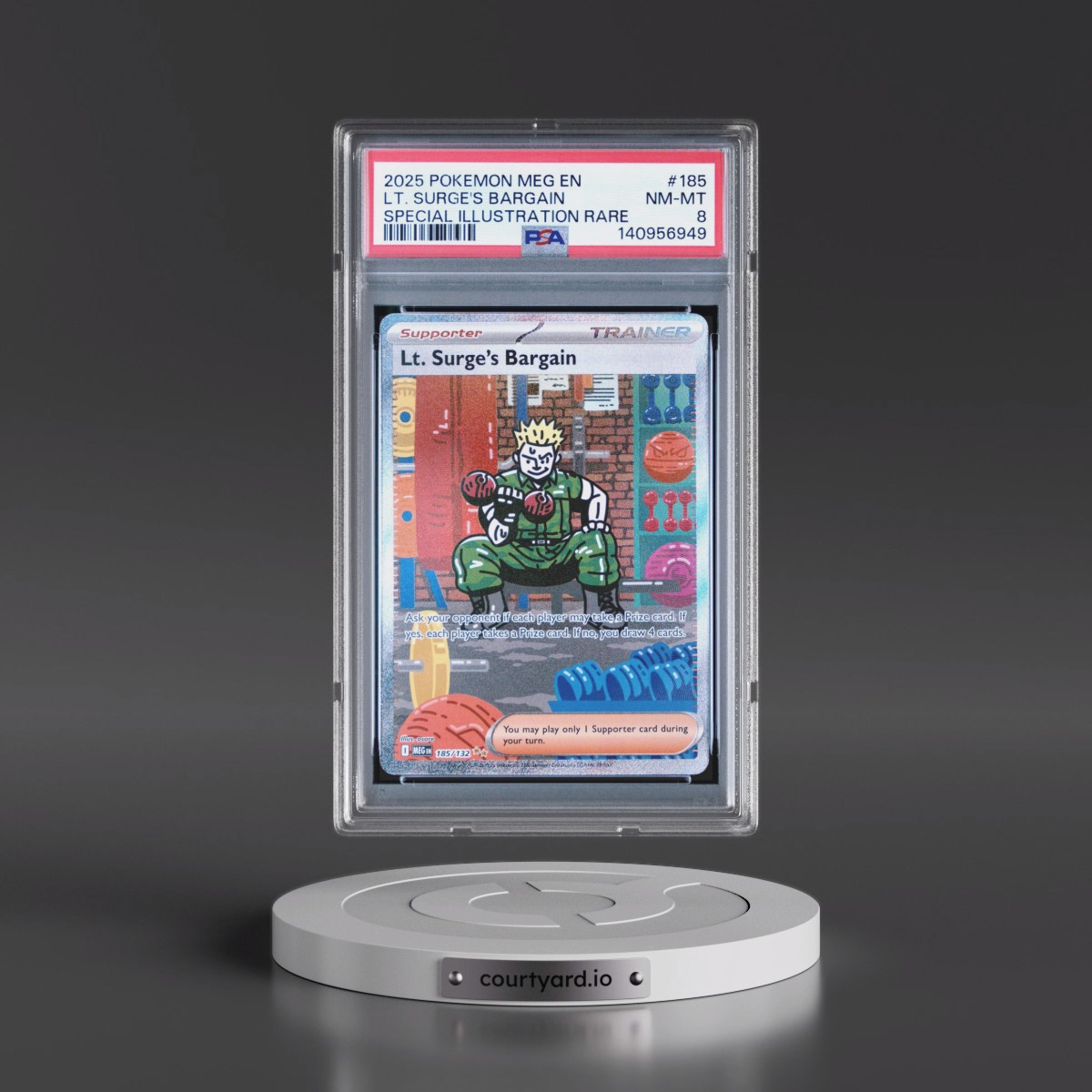 2025 Pokémon Meg EN-Mega Evolution #185 LT. Surge's Bargain - Special Illustration Rare (PSA 8 NM-MT)