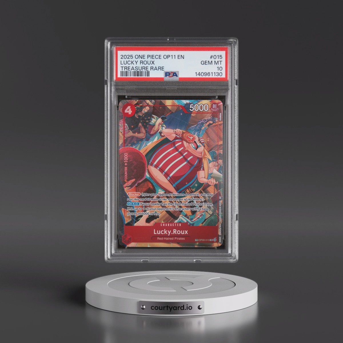 2025 One Piece OP11-A Fist of Divine Speed #015 Lucky Roux - Treasure Rare (PSA 10 GEM MINT)