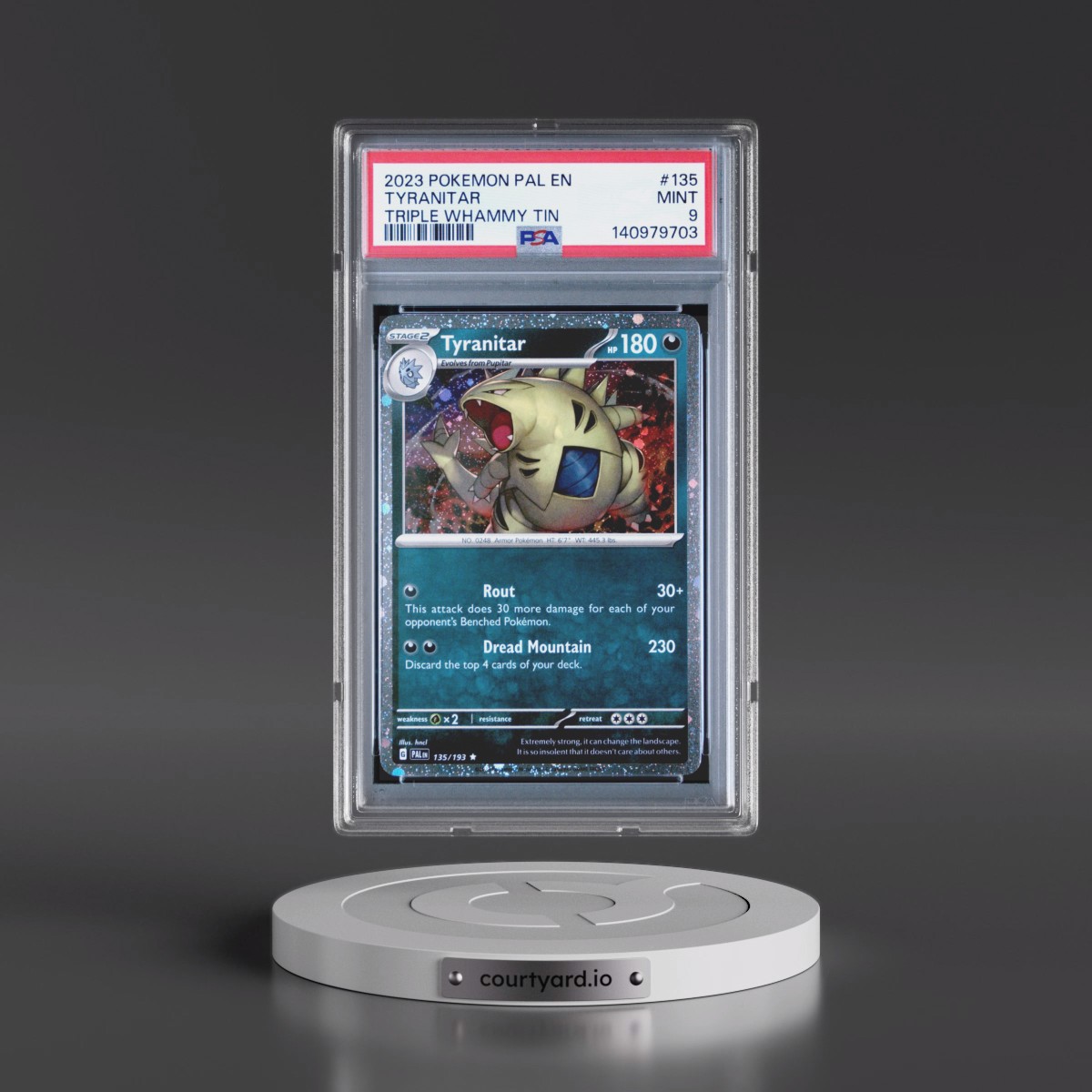 2023 Pokémon Pal EN-Paldea Evolved #135 Tyranitar - Triple Whammy Tin (PSA 9 MINT)