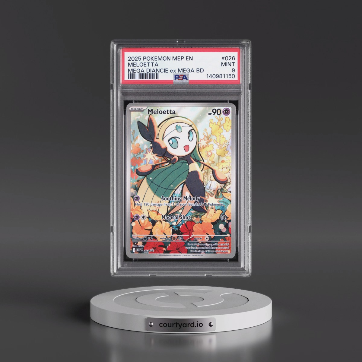 2025 Pokémon Mep EN-Me Black Star Promo #026 Meloetta - Mega Diance EX Mega Battle Deck (PSA 9 MINT)