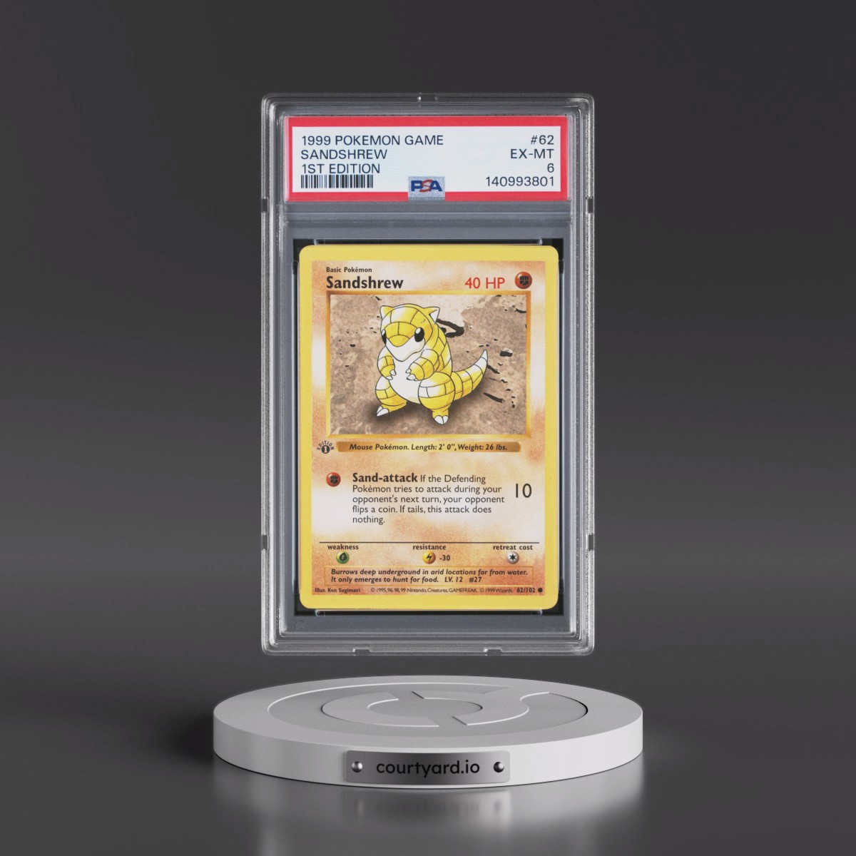 1999 Pokémon Game #62 Sandshrew - 1st Edition (PSA 6 EX-MT)