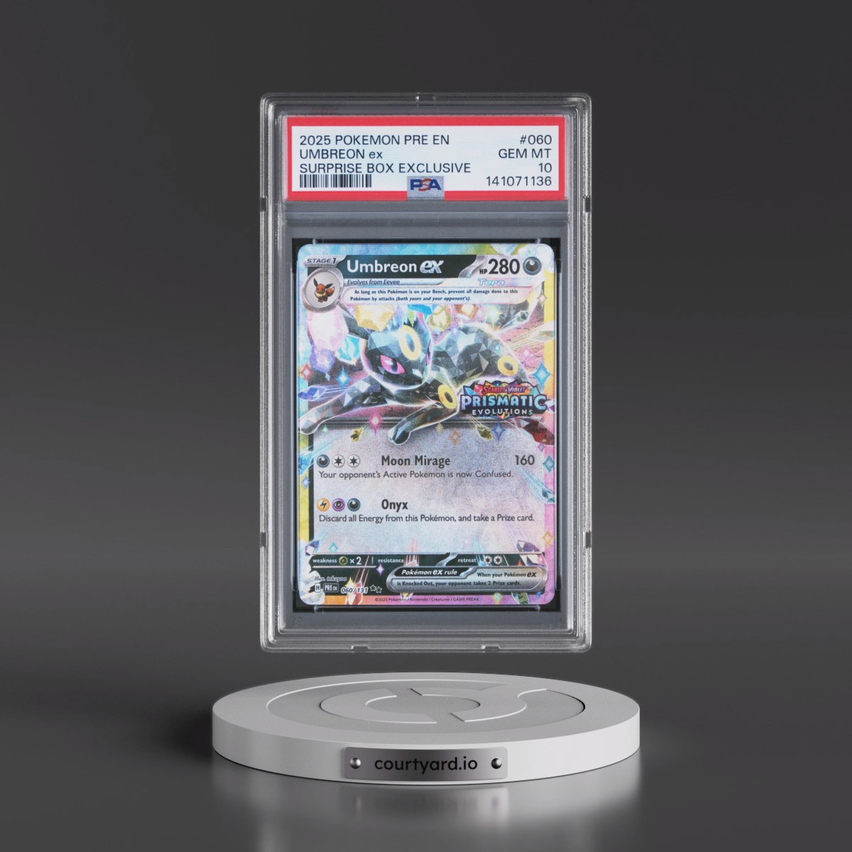 2025 Pokémon Pre EN-Prismatic Evolutions #060 Umbreon EX - Holo Surprise Box Exclusive (PSA 10 GEM MINT)