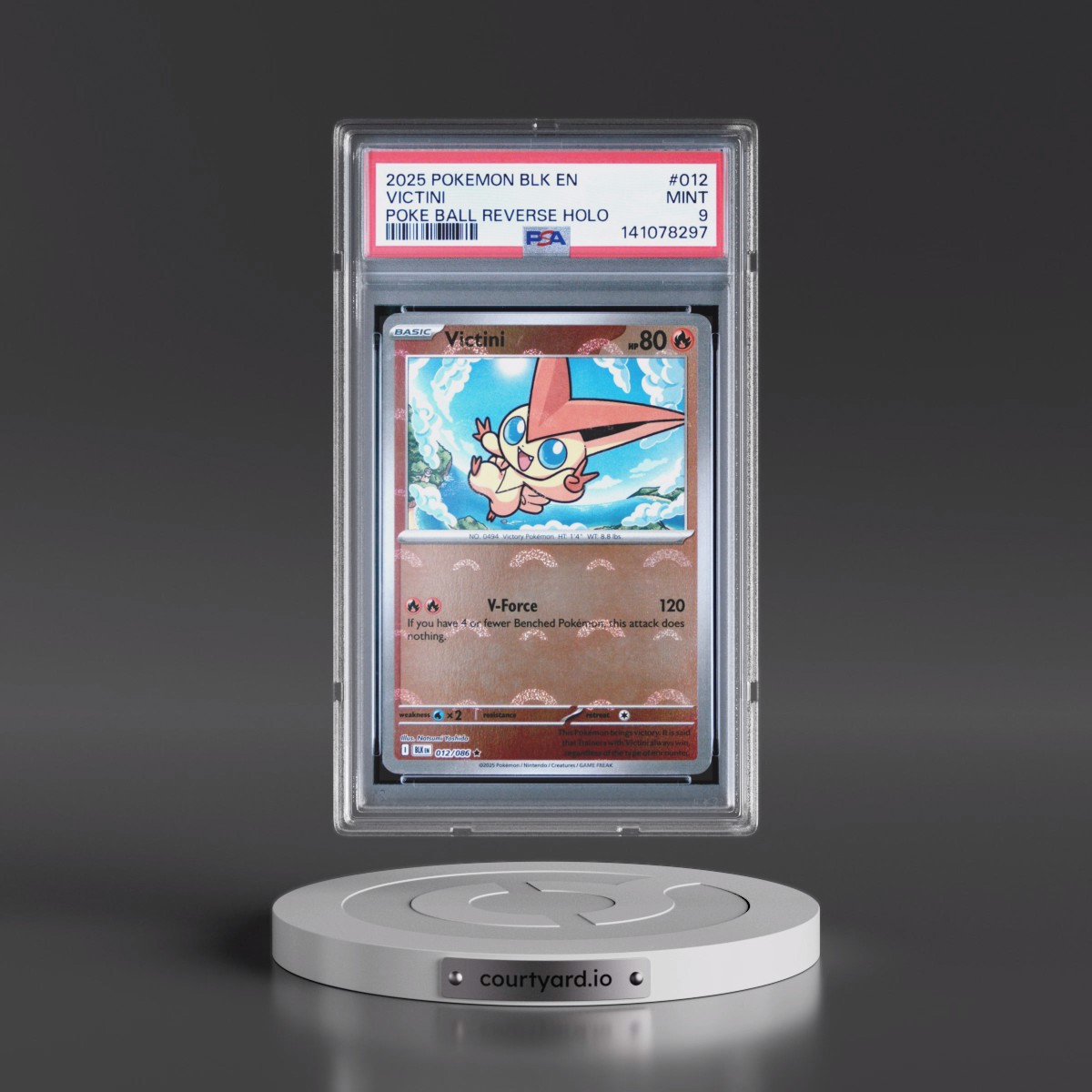 2025 Pokémon Blk EN-Black Bolt #012 Victini - Reverse Holo Poke Ball (PSA 9 MINT)