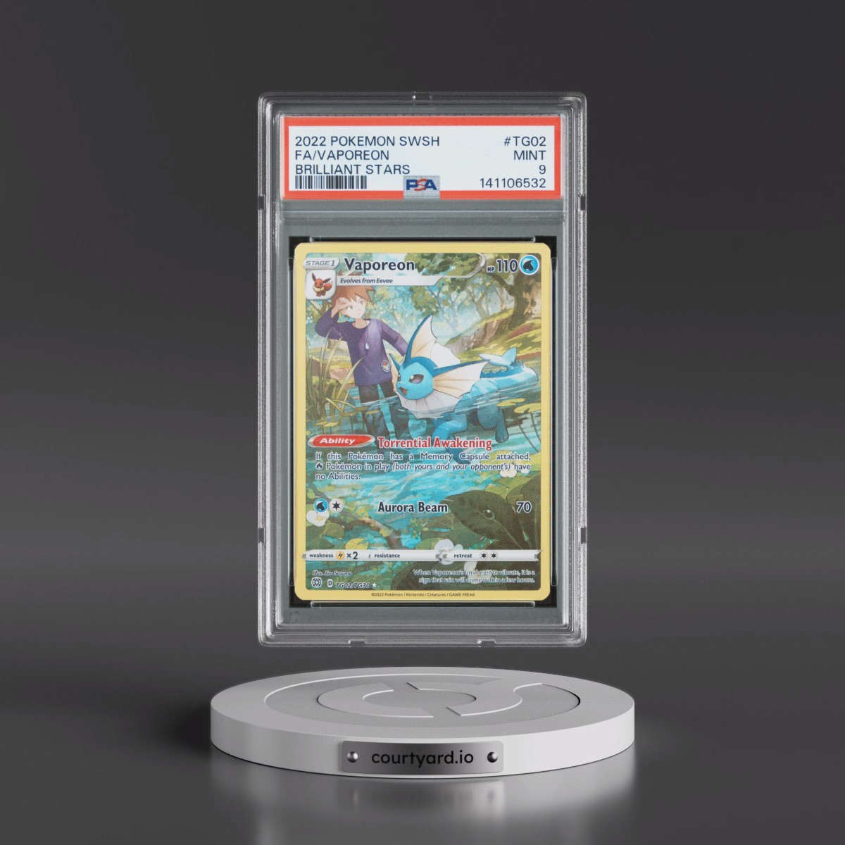 2022 Pokémon Sword & Shield Brilliant Stars #TG02 Vaporeon - Full Art (PSA 9 MINT)