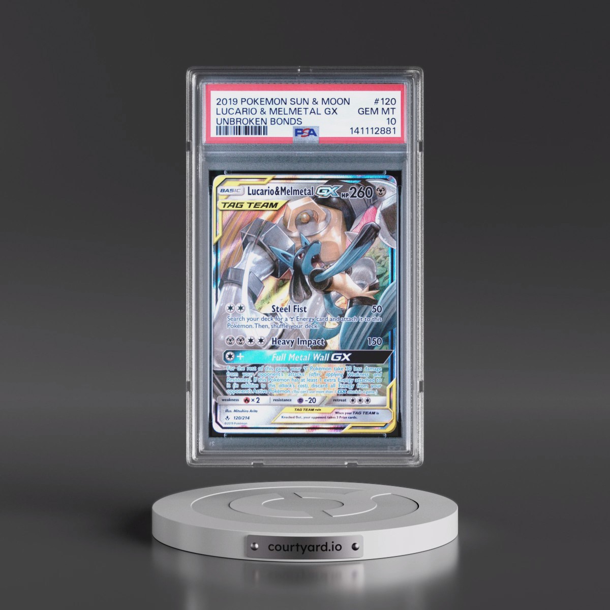 2019 Pokémon Sun & Moon Unbroken Bonds Lucario & Melmetal GX - Holo #120 PSA 10