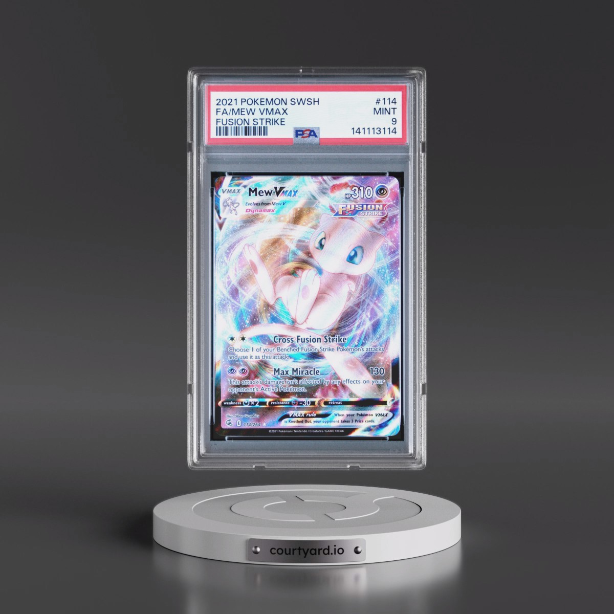 2021 Pokémon Sword & Shield Fusion Strike #114 Mew Vmax - Full Art (PSA 9 MINT)