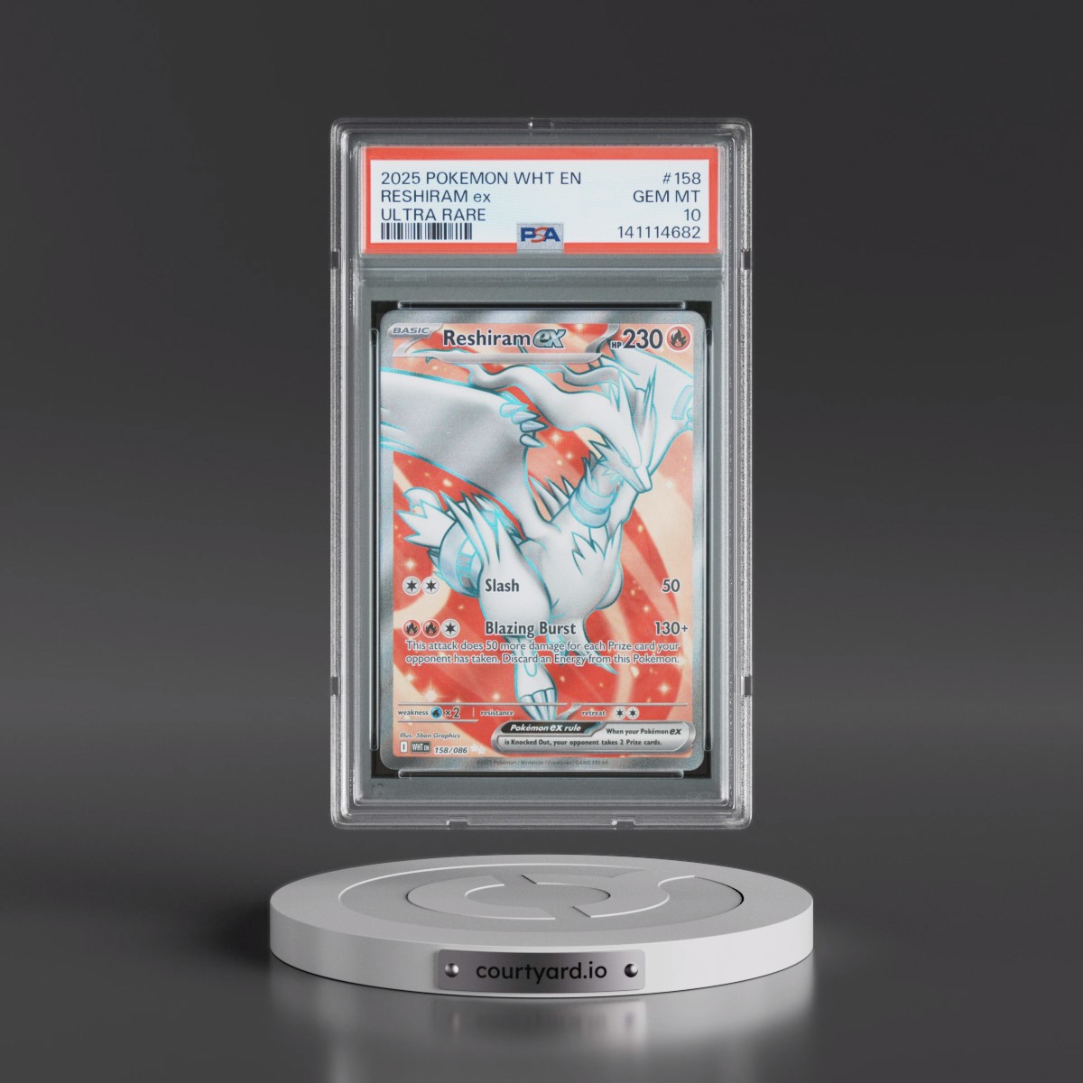 2025 Pokémon Wht EN-White Flare #158 Reshiram EX - Holo Ultra Rare (PSA 10 GEM MINT)