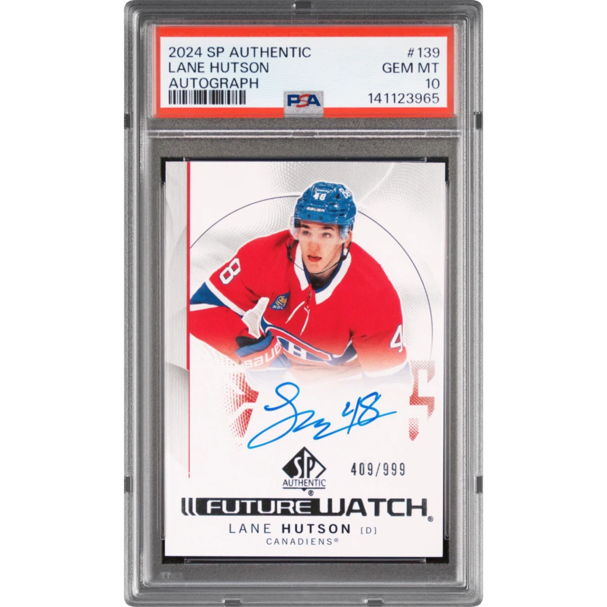 2024 Upper Deck SP Authentic #139 Lane Hutson - Autograph, PSA 10
