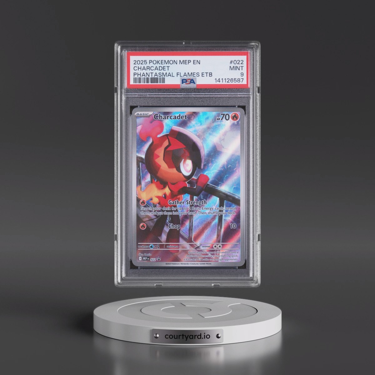 2025 Pokémon Mep EN-Me Black Star Promo #022 Charcadet - Phantasmal Flames Elite Trainer Box (PSA 9 MINT)