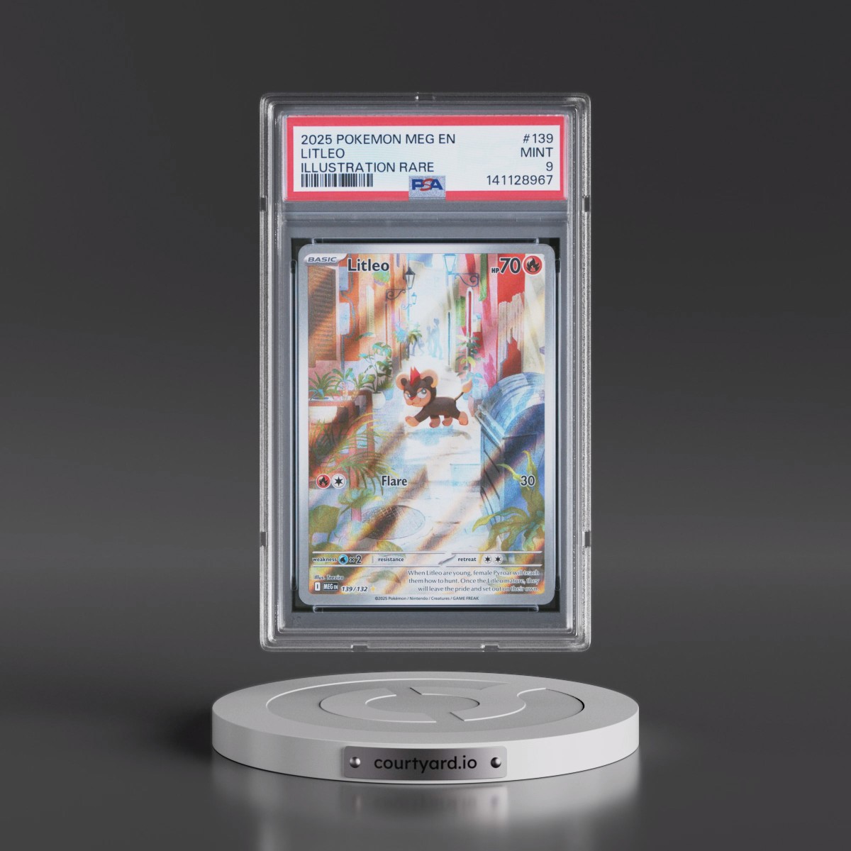 2025 Pokémon Meg EN-Mega Evolution #139 Litleo - Illustration Rare (PSA 9 MINT)