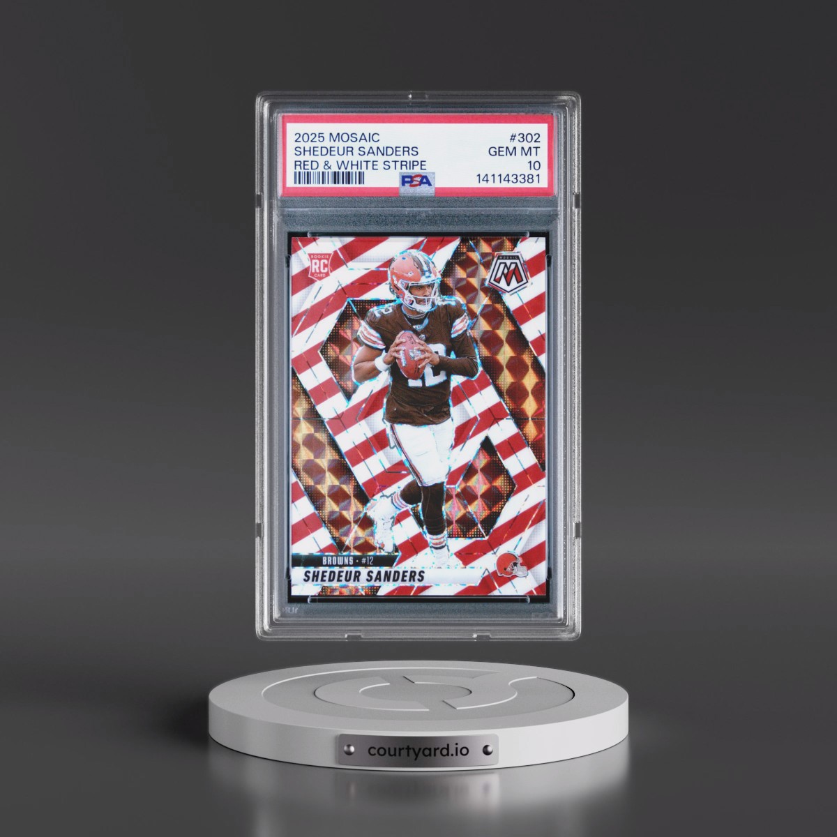 2025 Panini Mosaic #302 Shedeur Sanders - Red & White Stripe (PSA 10 GEM MINT)