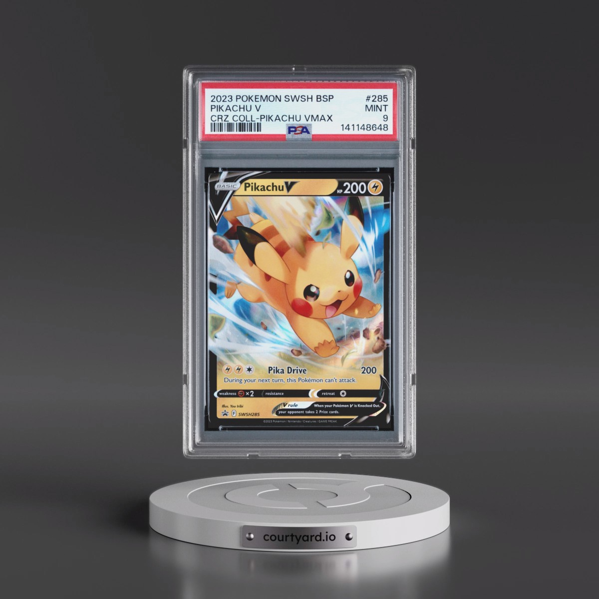 2023 Pokémon Swsh Black Star Promo #285 Pikachu V - Holo Crown Zenith Collections-Pikachu Vmax (PSA 9 MINT)