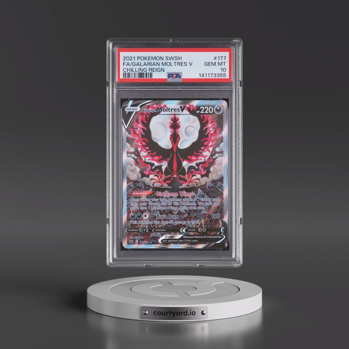 2021 Pokémon Sword & Shield Chilling Reign #177 Galarian Moltres V - Holo Full Art (PSA 10 GEM MINT)