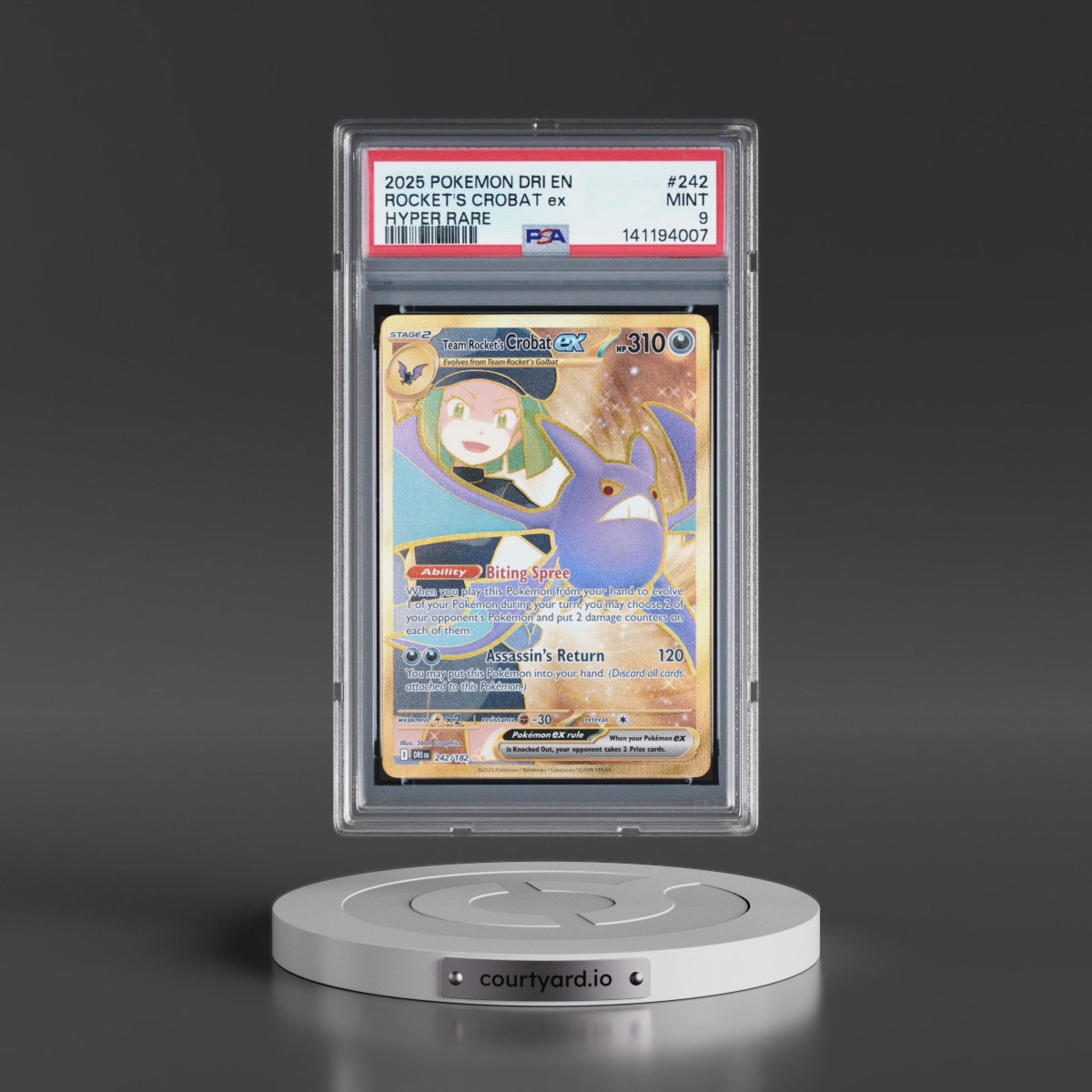 2025 Pokémon Dri EN-Destined Rivals #242 Team Rocket's Crobat EX - Holo Hyper Rare (PSA 9 MINT)