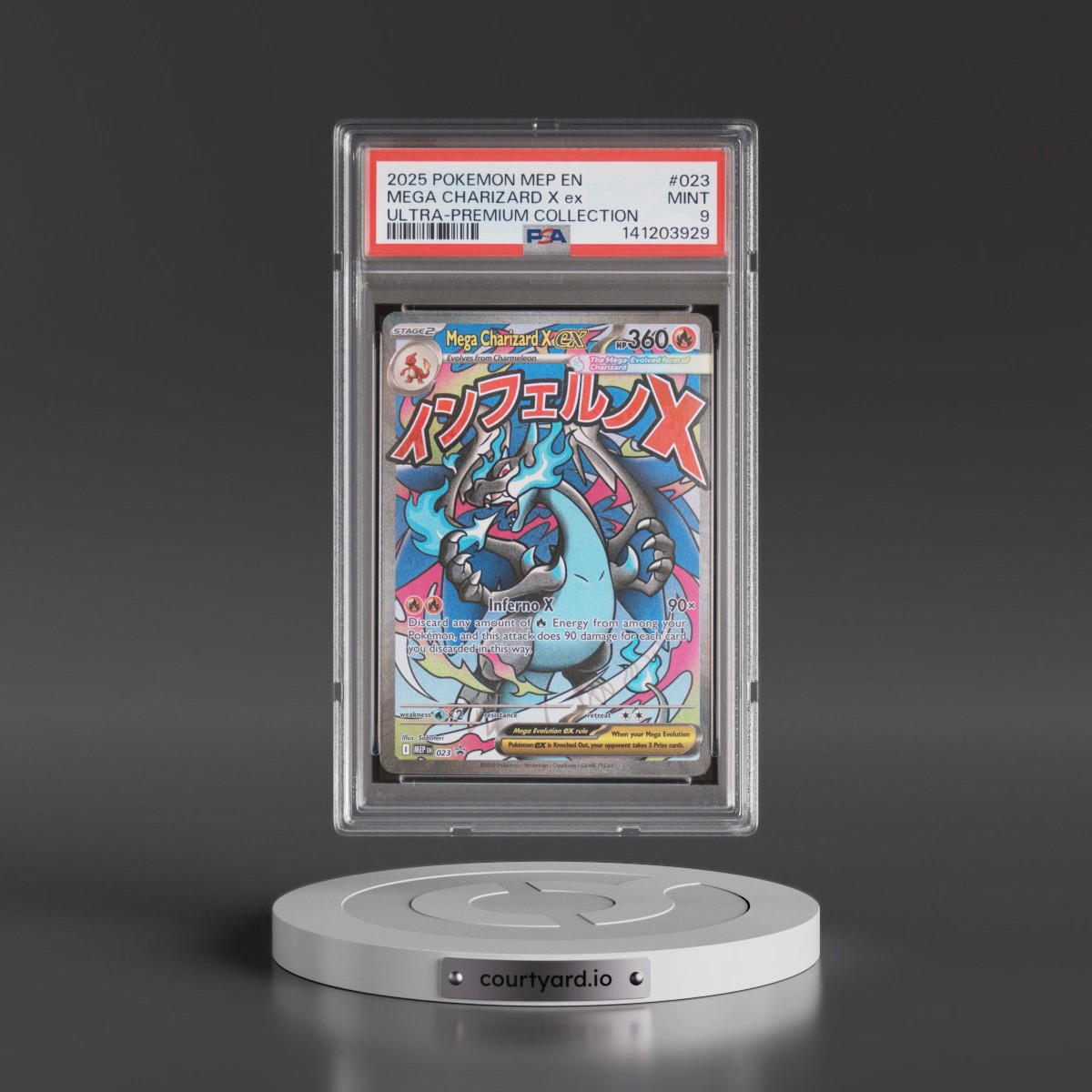 2025 Pokémon Mep EN-Me Black Star Promo #023 Mega Charizard X EX - Holo Mega Charizard X EX Ultra-Premium Collection (PSA 9 MINT)