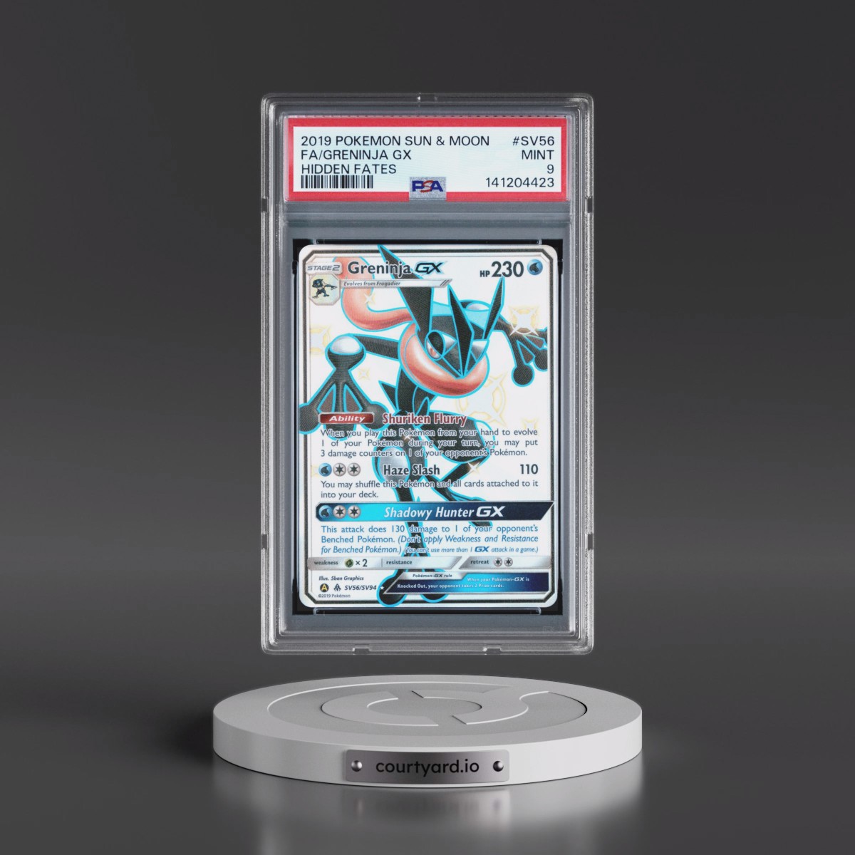 2019 Pokémon Sun & Moon Hidden Fates #SV56 Greninja GX - Holo Full Art (PSA 9 MINT)