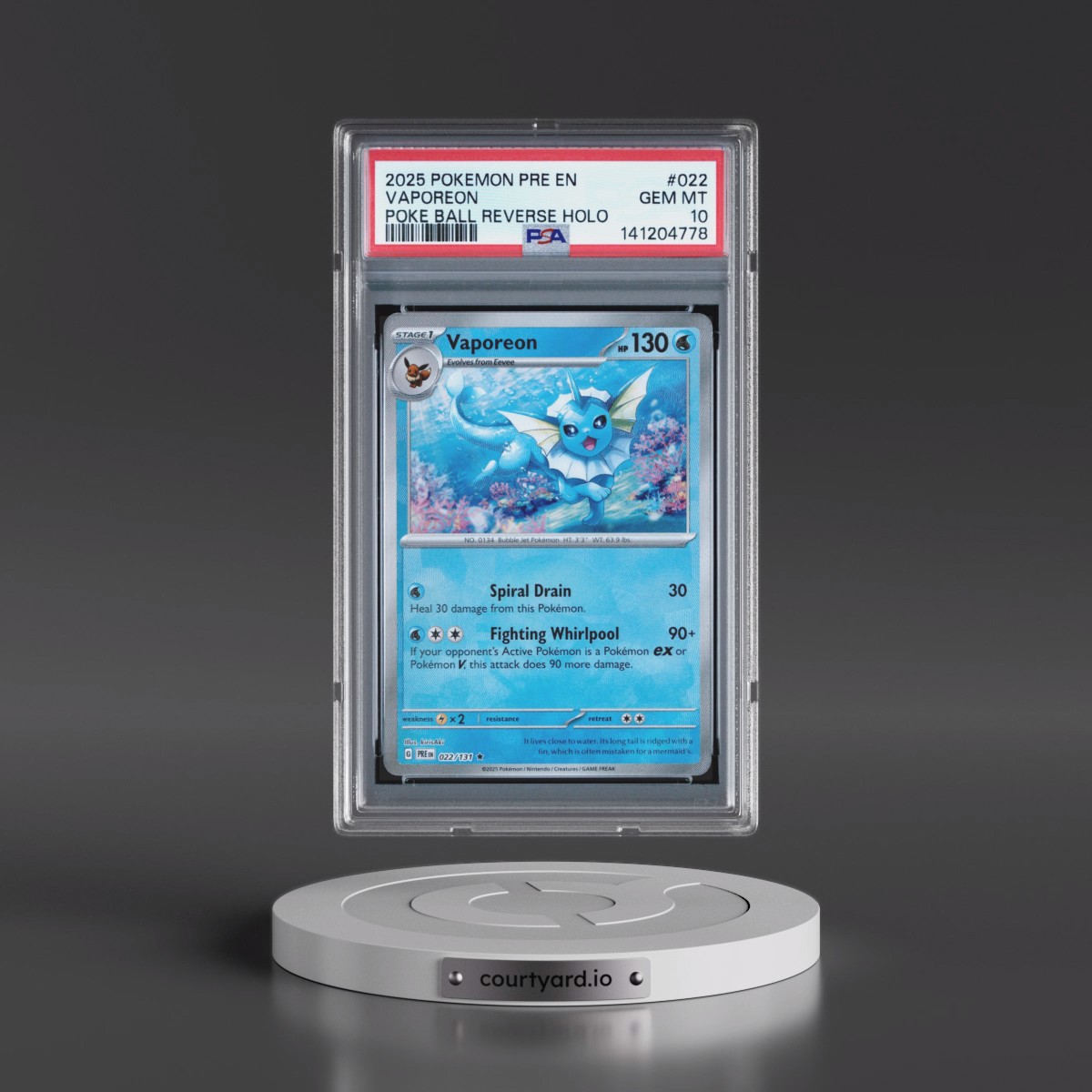 2025 Pokémon Pre EN-Prismatic Evolutions #022 Vaporeon - Reverse Holo Poke Ball (PSA 10 GEM MINT)