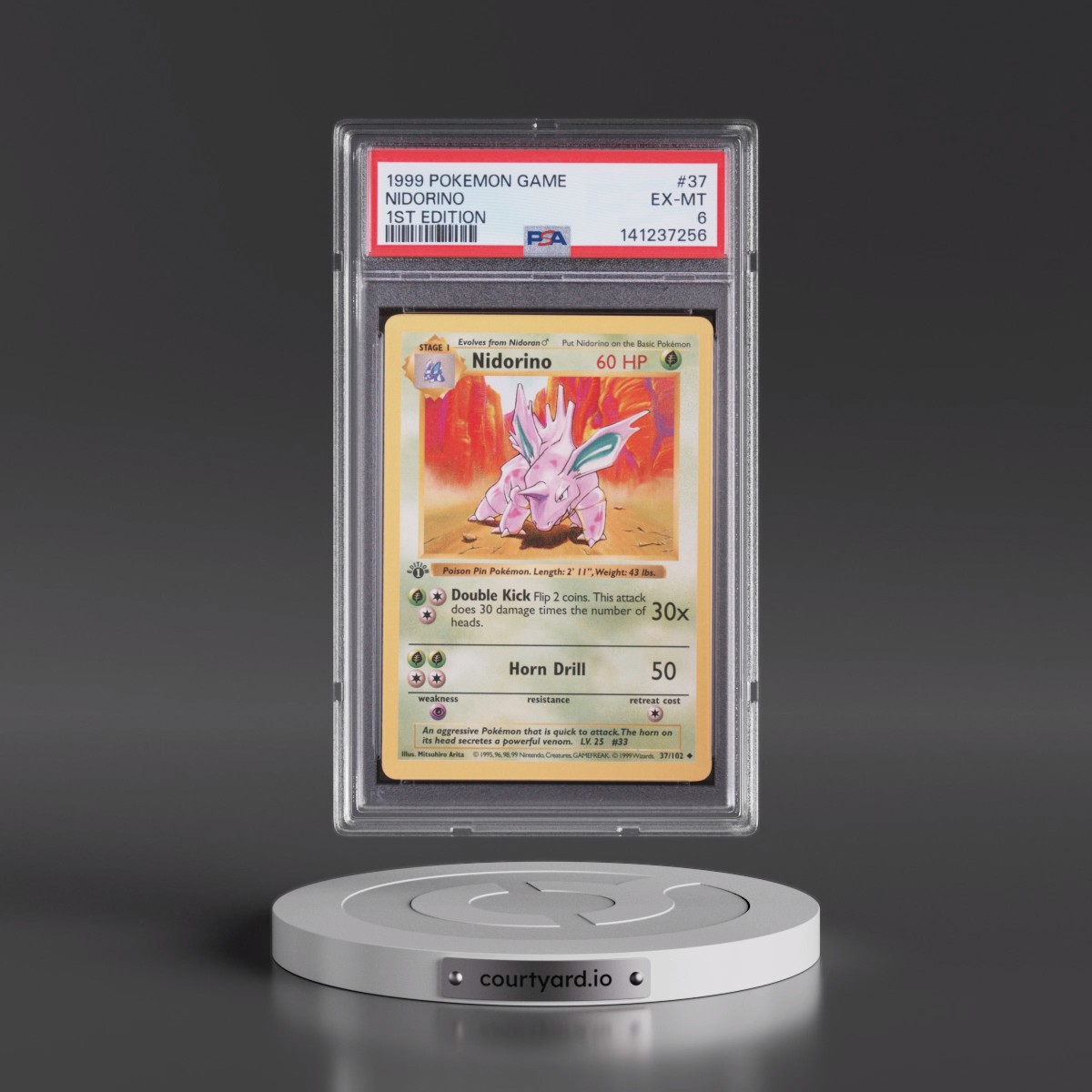 1999 Pokémon Game #37 Nidorino - 1st Edition (PSA 6 EX-MT)