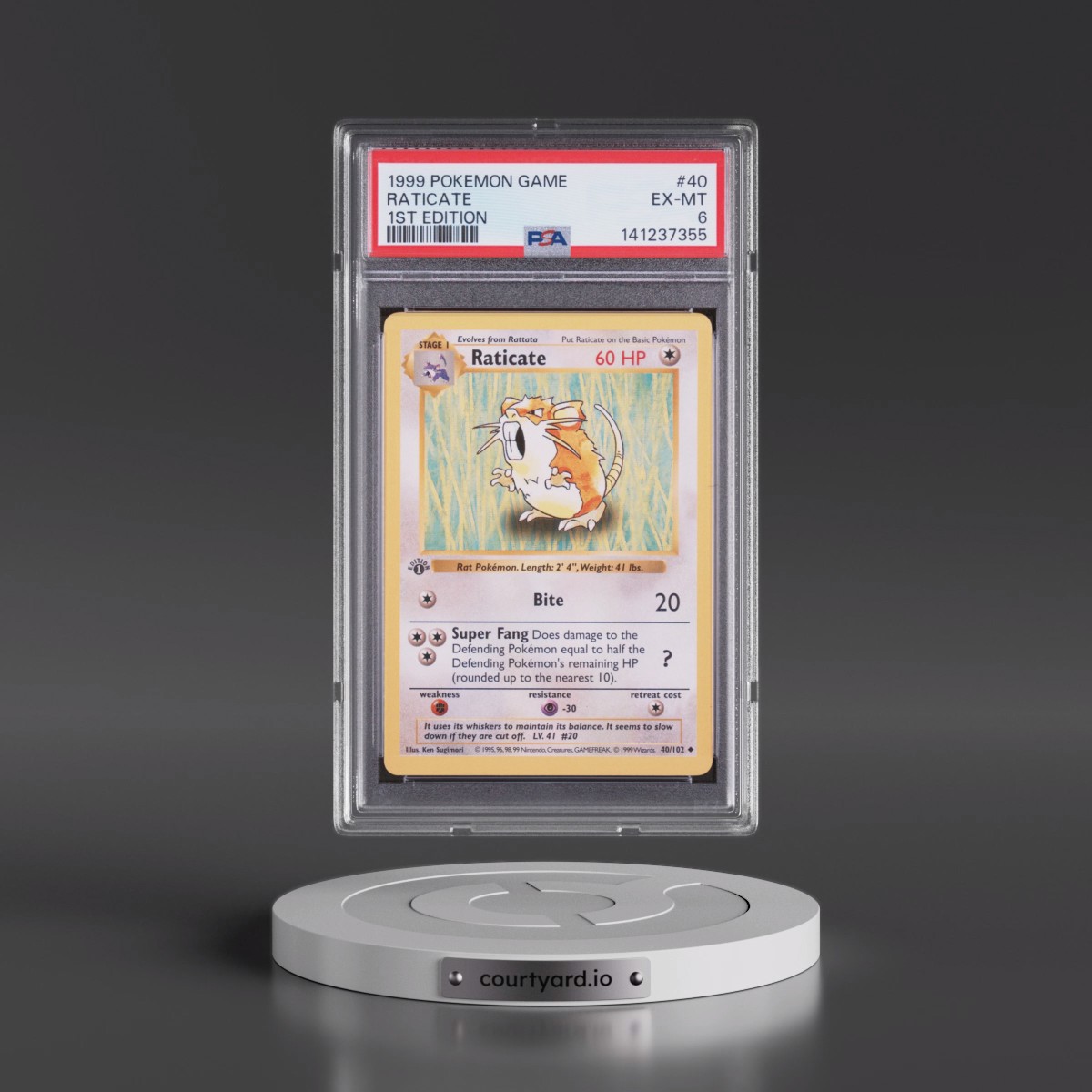 1999 Pokémon Game #40 Raticate - 1st Edition (PSA 6 EX-MT)