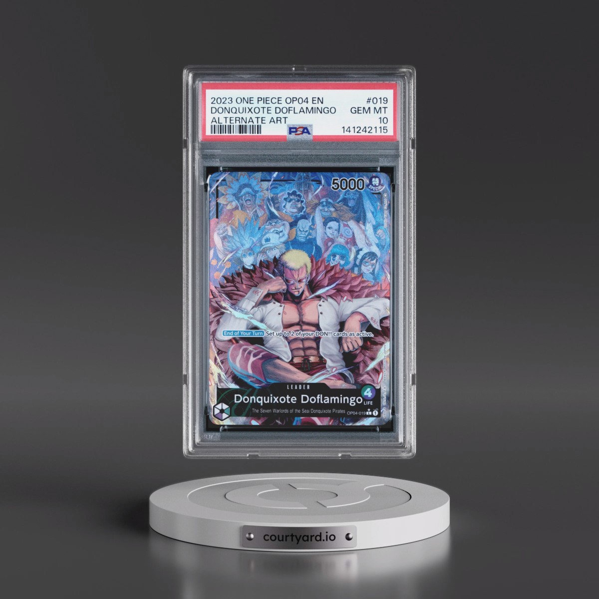 2023 One Piece OP04-Kingdoms of Intrigue #019 Donquixote Doflamingo - Alternate Art (PSA 10 GEM MINT)