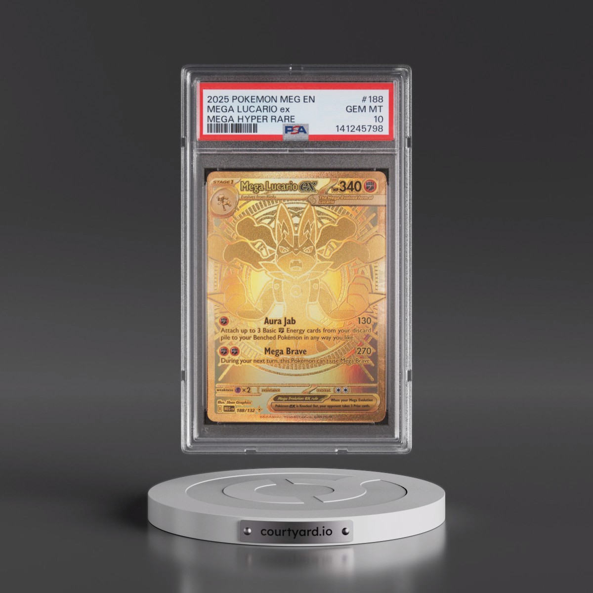 2025 Pokémon Meg EN-Mega Evolution #188 Mega Lucario EX - Holo Mega Hyper Rare (PSA 10 GEM MINT)