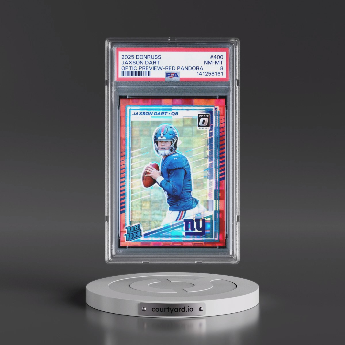 2025 Panini Donruss #400 Jaxson Dart - Optic Preview-Red Pandora (PSA 8 NM-MT)