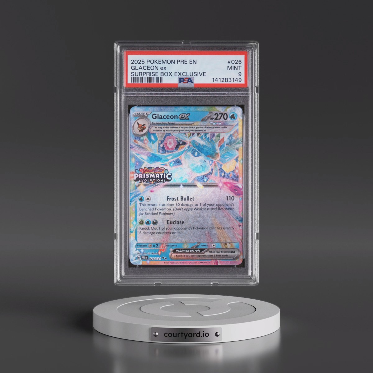 2025 Pokémon Pre EN-Prismatic Evolutions #026 Glaceon EX - Holo Surprise Box Exclusive (PSA 9 MINT)