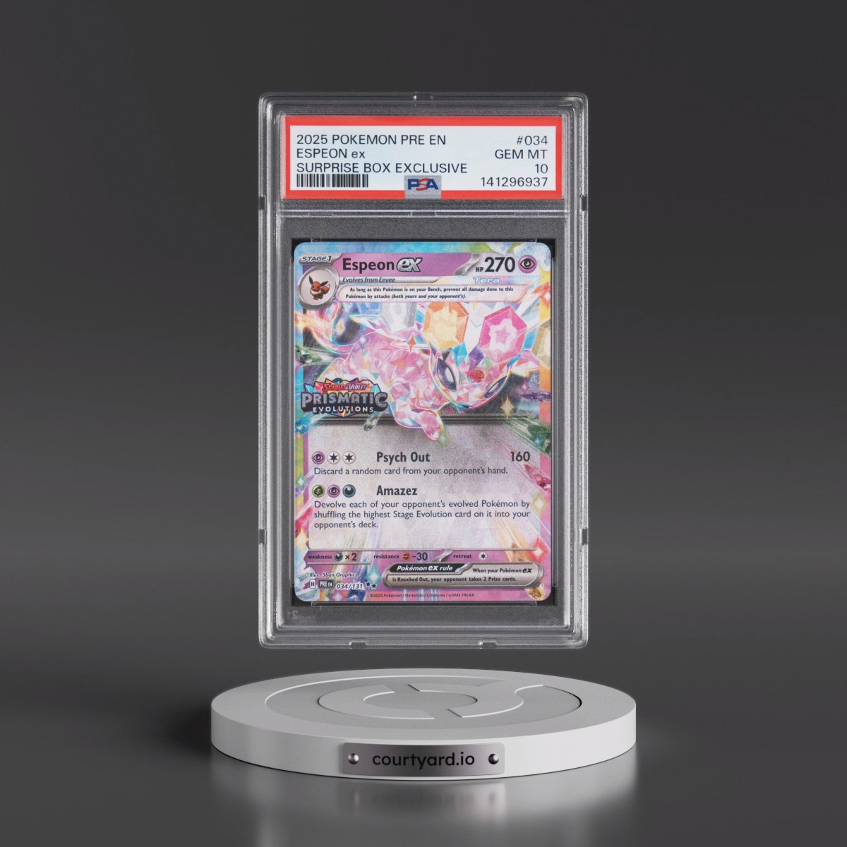 2025 Pokémon Pre EN-Prismatic Evolutions #034 Espeon EX - Holo Surprise Box Exclusive (PSA 10 GEM MINT)