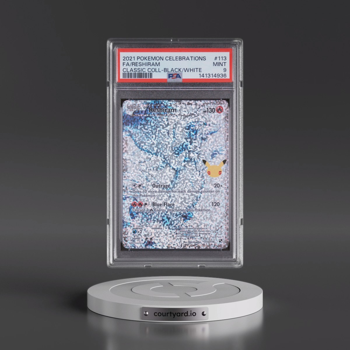 2021 Pokémon Celebrations Classic Collection #113 Reshiram - Full Art (PSA 9 MINT)
