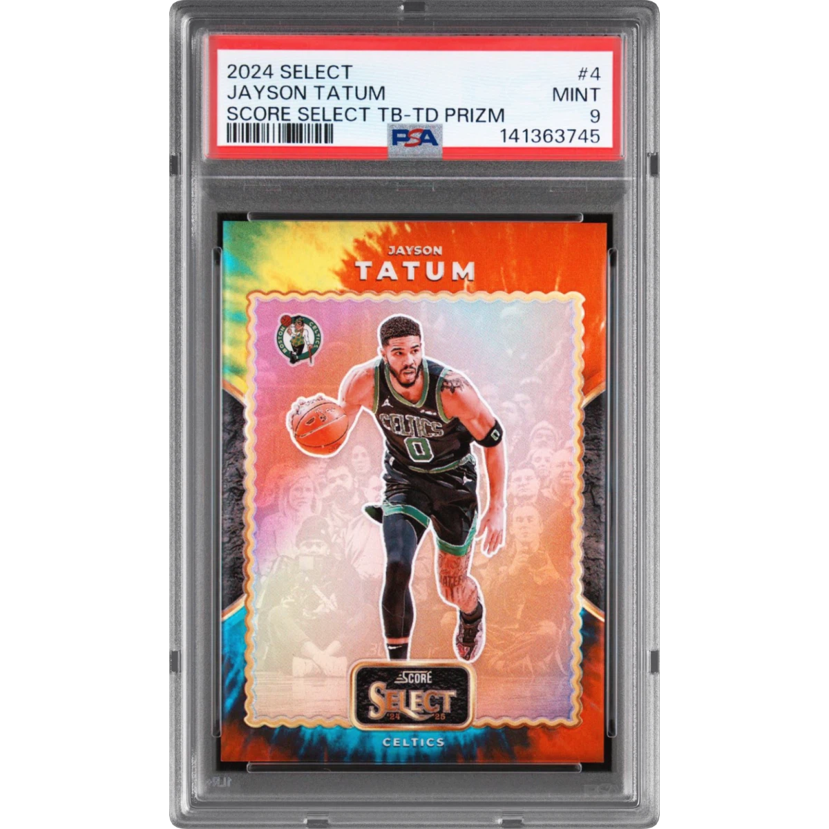2024 Panini Select Score Select Throwback #4 Jayson Tatum - Tie-Dye Prizm (PSA 9 MINT)