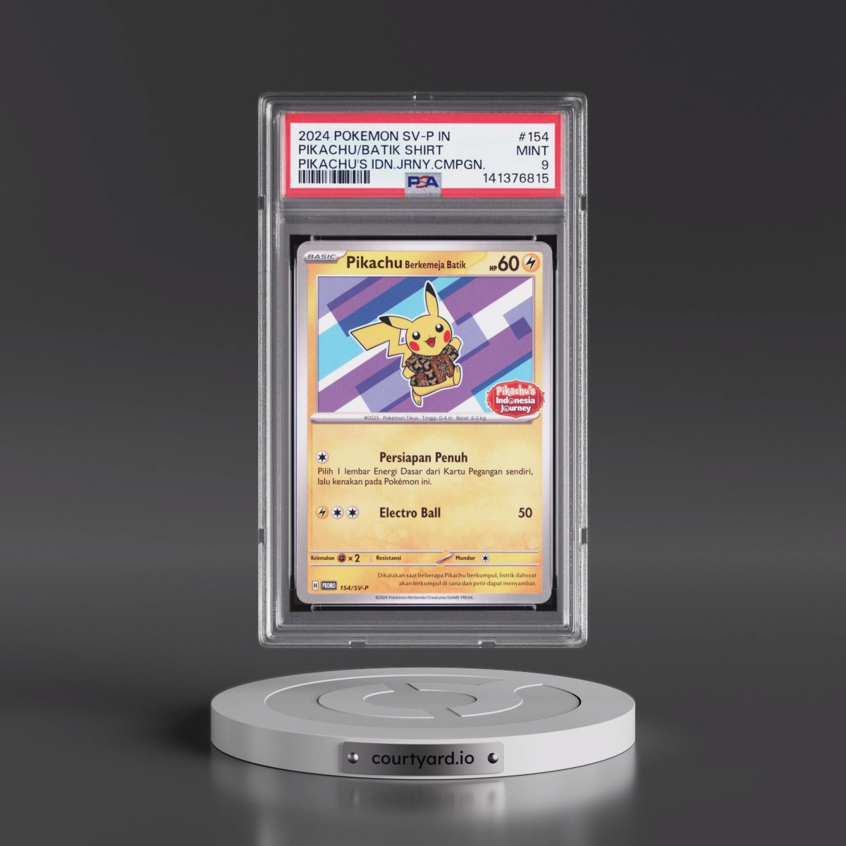 2024 Pokémon SV-P Promo #154 Pikachu in Batik Shirt - Pikachu's Indonesia Journey Campaign (PSA 9 MINT)