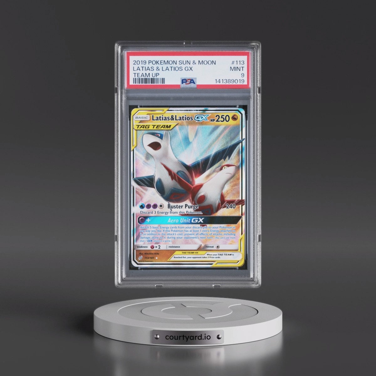 2019 Pokémon Sun & Moon Team Up Latias & Latios GX - Holo #113 PSA 9