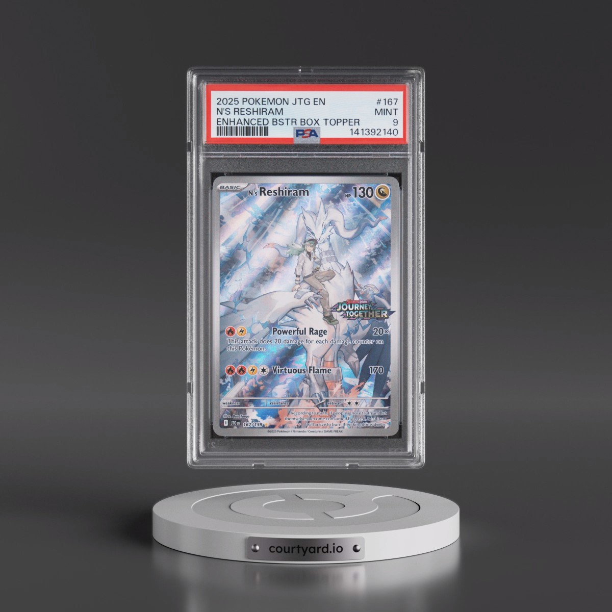 2025 Pokémon Jtg EN-Journey Together #167 N's Reshiram - Enhanced Booster Box Topper (PSA 9 MINT)